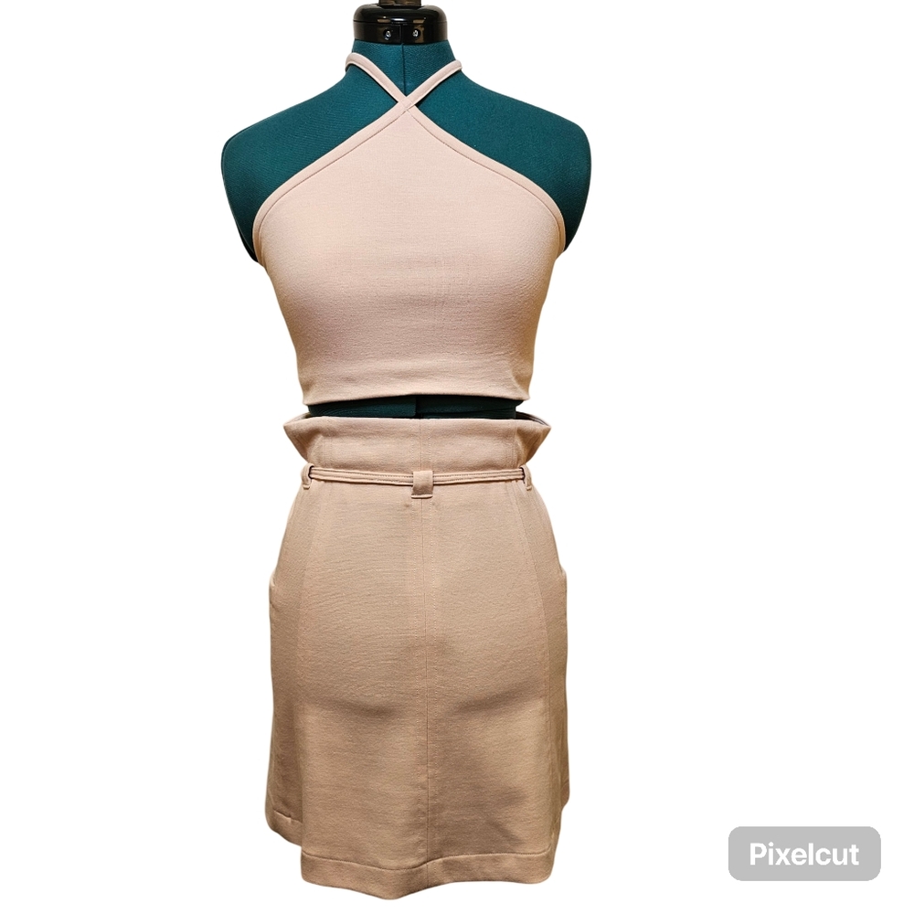 Ballerina pink stretch knit high waisted mini skirt set with halter top S US